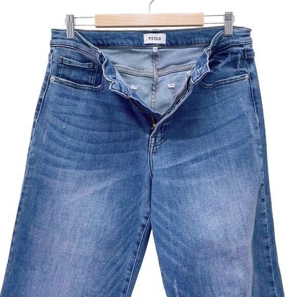 Pistola Super High Rise Straight Cropped Jeans Medium Wash Raw Hem Size 32 | 14 - Picture 6 of 10